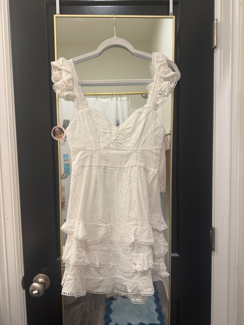 Selfie Leslie White Eyelet Ruffle Mini Dress